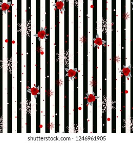 Abstract Seamless geometric Horizontal striped pattern with black and white stripes flower and snowflake. Vector illustration. eps 10