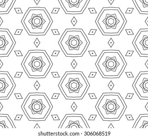 Abstract Seamless Geometric Islamic Wallpaper. Vector Arabic Black White Pattern. 