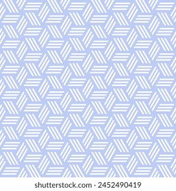 Abstract Seamless Geometric Light Blue Pattern. 3D Illusion Effect. Vector Art.