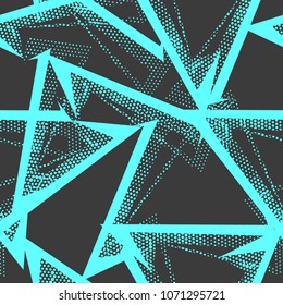 Abstract seamless geometric lines pattern with across curved lines, dots, triangles. grunge urban repeated backdrop for boy, sport textile, clothes, wrapping paper. Textured wallpaper.Geometrical wall