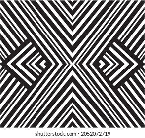 Abstract Seamless geometric lines pattern black and white stripes.Optical illusion zigzag effect. Geometric tile in op art. Futuristic and vibrant design, Illusive vector background.