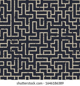 Abstract seamless geometric maze pattern. Labyrinth background with rough texture.