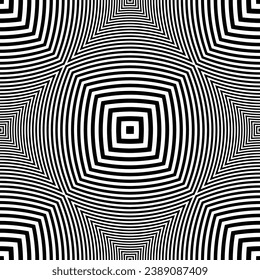 Abstract Seamless Geometric Op Art Striped Black and White Lines Pattern with 3D Illusion Effect. Vector Illustration.