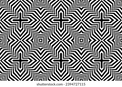 Abstract Seamless Geometric Op Art Pattern with 3D Illusion Effect. Black and White Texture. Vector Illustration.