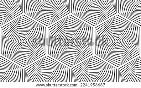 Abstract Seamless Geometric Op Art Hexagons Pattern. Vector Illustration.