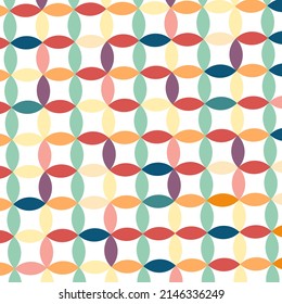 Abstract seamless geometric overlapping circles retro pastel color pattern. Colorful vector geometric design. Vector illustration.