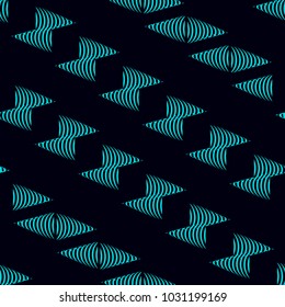 Abstract seamless geometric pattern with across triangles makes bow and rhombus on dark blue background. Repeated backdrop for girl, boy, textile, clothes, wrapping paper. Monochrome wallpaper. 