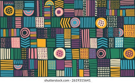 Abstract seamless geometric pattern. African ethnic colorful background. Vector flat hand drawn banner.