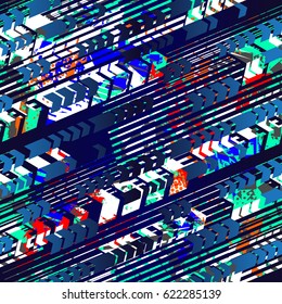 abstract seamless geometric pattern with arrow. grunge urban repeated backdrop. creative original design. colorful motion wallpaper for boys, textile, clothes.