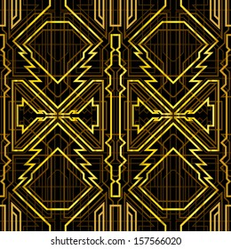 abstract seamless geometric pattern, art deco style, the white grid on a black background