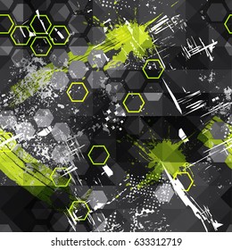 Abstract seamless geometric pattern background with cracked texture, splashes.Grunge pattern for boys, girls, sport, fashion. Urban colorful wallpaper.