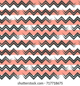 Abstract seamless geometric pattern background, pink white and grey horizontal lines. Chevron, zigzag wallpaper. Vector wallpaper for fashion design, fabric, poster, scrapbook, wrapping paper, web.
