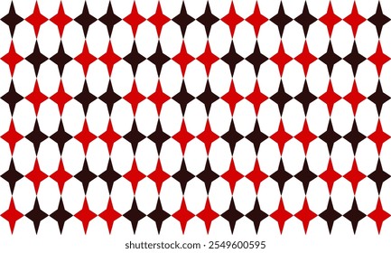 Abstract Seamless geometric pattern with black and red stars checkerboard background. Vector illustration, repeat star pattern design for fabric printing, star patter
