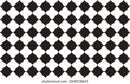 Abstract Seamless geometric pattern with black stars on white background. Flower and star, repeat star pattern design for fabric printing repeat pattern, checkerboard, chessboard