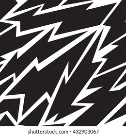 Abstract seamless geometric pattern. Black and white background with lightnings. Strong wallpaper for boys and girls