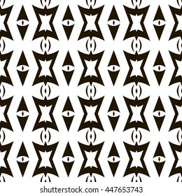 Abstract seamless geometric pattern. Black and white ornament with arrow shaped and polygonal figures. Vector illustration for stylish creative design
