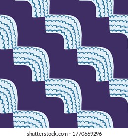 Abstraktes, nahtloses geometrisches Muster in blauen Tönen. Dunkelblauer Hintergrund. Vektorgrafik. Perfekt für Schreibwaren, Wickelpapier, Branding, Marketing und Kindergewebe.