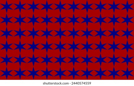 Abstract Seamless geometric pattern with blue stars on a red background. Vector illustration, repeat star pattern design for fabric printing
