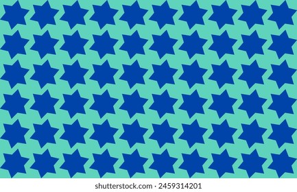 Abstract Seamless geometric pattern with blue stars on green background. Vector illustration, repeat star pattern design for fabric printing, star patter