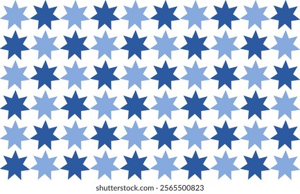Abstract Seamless geometric pattern with blue stars checkerboard background. Vector illustration, repeat star pattern design for fabric printing, star patter