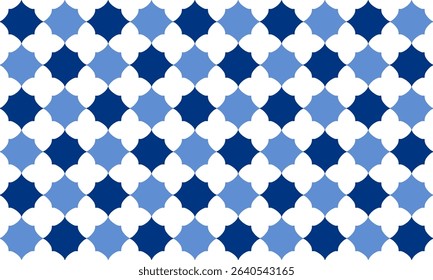 Abstract Seamless geometric pattern with blue stars checkerboard on white background. repeat star pattern design for fabric printing, star patter