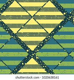 Abstract seamless geometric pattern for boys and girls. Grunge urban background with dots, shapes, circle, triangle. Creative design. Colorful wallpaper on the black background in neon colors.