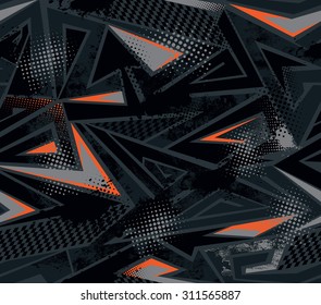 Abstract seamless geometric pattern for boys, girls, fashion, sport clothes, textile, wallpaper. Repeated backdrop with curved lines, arrow, triangles, dots, shape elements. Creative modern design