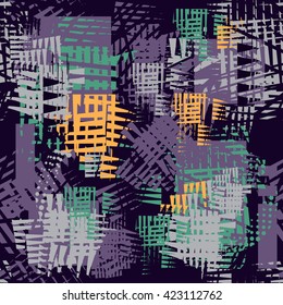 Abstract seamless geometric pattern for boys. Grunge urban background for guys. Original design for sport clothes, backpacks and other. Colorful wallpaper with silhouette squares, triangle.
