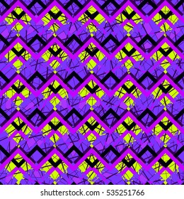 Abstract seamless geometric pattern for boys and girls, fashion, textile, wallpaper. Repeated backdrop in bright colors. Creative original design with squares, zigzag lines. Modern style. 