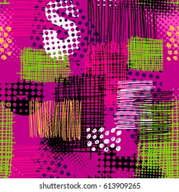 Abstract seamless geometric pattern for boys and girls. Grunge urban modern background with hand drawn elements. Creative chaotic wallpaper in dark colors. 