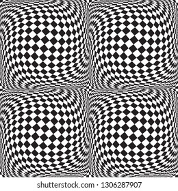 Abstract seamless geometric pattern with chess field. Abstract surreal texture.