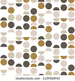 Abstract seamless geometric pattern with circles and semicircles in scandinavian style. Modern background. Vector wallpaper.