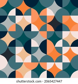 Abstract seamless geometric pattern of circles and curves. Vector illustration