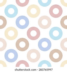 Abstract Seamless geometric pattern with circles of dots on a white background.Vector