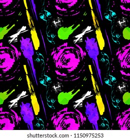Abstract seamless geometric pattern with city elements frayed sprays triangles neon paint colored high-quality vector illustration in graffiti style for your design