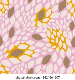 Abstract seamless geometric pattern. Colorful rhombuses. Stylish background with hand drawn scale. Squama. Snake skin texture . Vector illustration with leaves. 