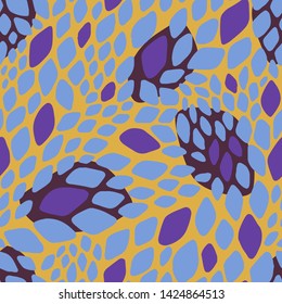 Abstract seamless geometric pattern. Colorful rhombuses. Stylish background with hand drawn scale. Squama. Snake skin texture . Vector illustration with leaves. 