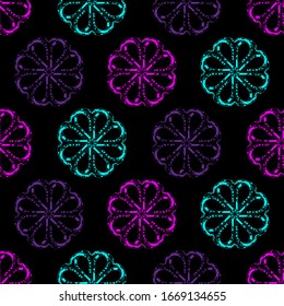 Abstract seamless geometric pattern with colorful hearts. Grunge texture.