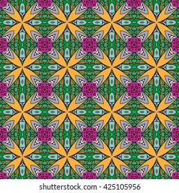 Abstract seamless geometric pattern. Colorful graphic floral seamless background with repeating texture. Tribal ethnic arabic, indian, turkish ornament, doodle vector illustration. 