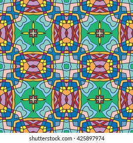 Abstract seamless geometric pattern. Colorful graphic floral seamless background with endless repeating texture. Tribal ethnic arabic, indian, turkish ornament, doodle vector illustration.