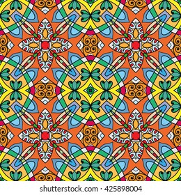 Abstract seamless geometric pattern. Colorful graphic floral seamless background with endless repeating texture. Tribal ethnic arabic, indian, turkish ornament, doodle vector illustration.