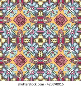 Abstract seamless geometric pattern. Colorful graphic floral seamless background with endless repeating texture. Tribal ethnic arabic, indian, turkish ornament, doodle vector illustration.