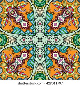 Abstract seamless geometric pattern. Colorful graphic floral seamless background with repeating texture. Tribal ethnic arabic, indian, turkish ornament, doodle vector illustration.