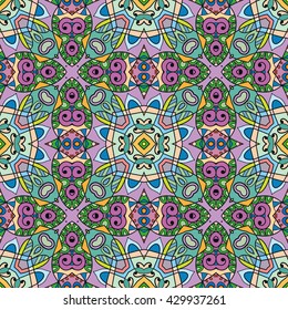 Abstract seamless geometric pattern. Colorful graphic floral seamless background with repeating texture. Tribal ethnic arabic, indian, turkish ornament, doodle vector illustration.
