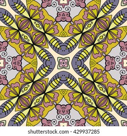 Abstract seamless geometric pattern. Colorful graphic floral seamless background with repeating texture. Tribal ethnic arabic, indian, turkish ornament, doodle vector illustration.
