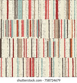 Abstract seamless geometric pattern from colorful stripes on texture background. Hand stitched Embroidered. Boho, crafts, hand embroidery patterns. Hand drawn doodle. Vector
