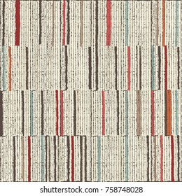 Abstract seamless geometric pattern from colorful stripes on texture background. Hand stitched Embroidered. Boho, crafts, hand embroidery patterns. Hand drawn doodle. Vector
