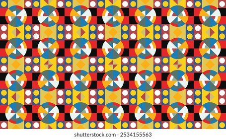Abstract seamless geometric pattern combination of various colorful shapes. Perfect for printing, design and textiles etc
