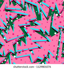Abstract seamless geometric pattern with curved lines, dots, Shabby shape elements, colorful spray paint ink. Grunge urban pattern for boy, girl, sport clothes, wrapping paper.