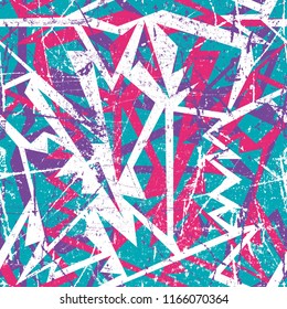 Abstract seamless geometric pattern with curved lines, grunge dots. Grunge urban pattern for boy, girl, sport clothes, wrapping paper.